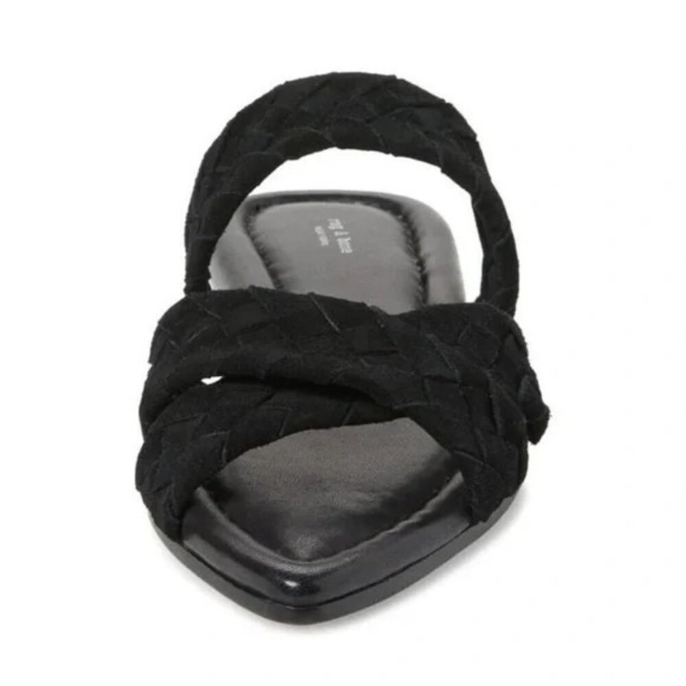 ๐ RAG & BONE Lewis Pointed Toe Woven Leather Slide Sandal Shoes 10.5 Black - Picture 1 of 10